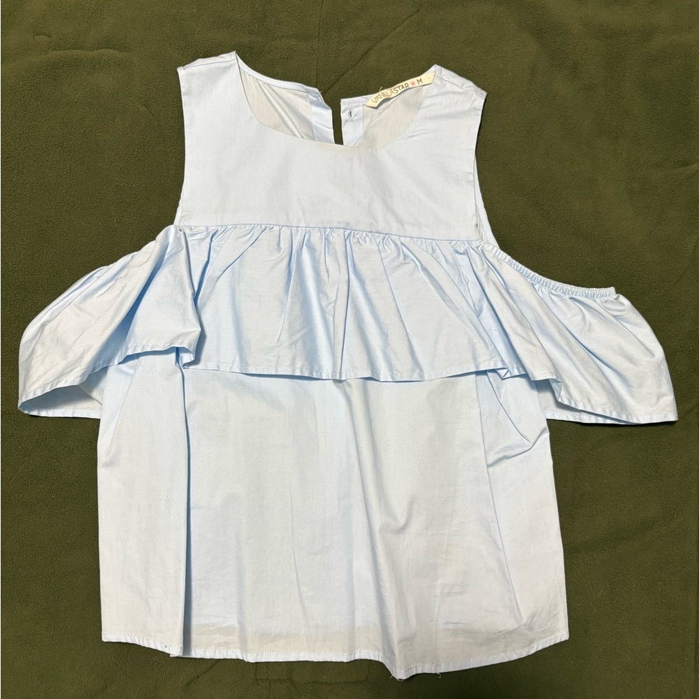 Vanilla Star Sky Blue Cold Shoulder Top